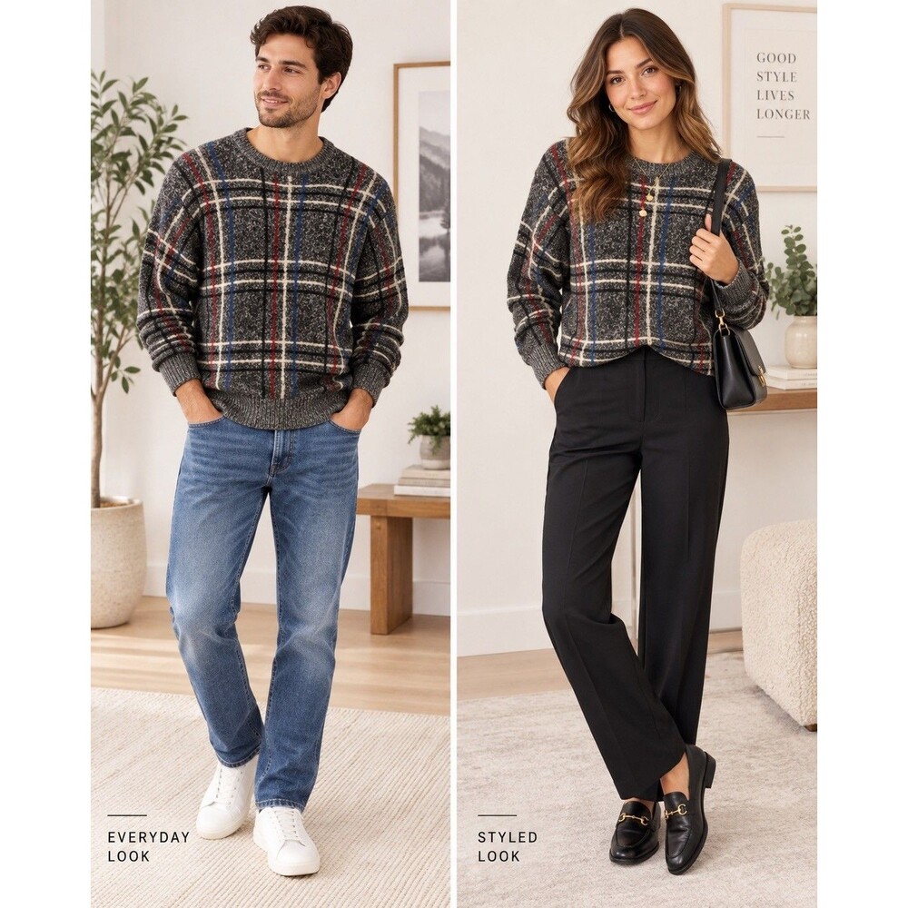 Damon Vintage Men's 100% Wool Sweater Black/White Size Med